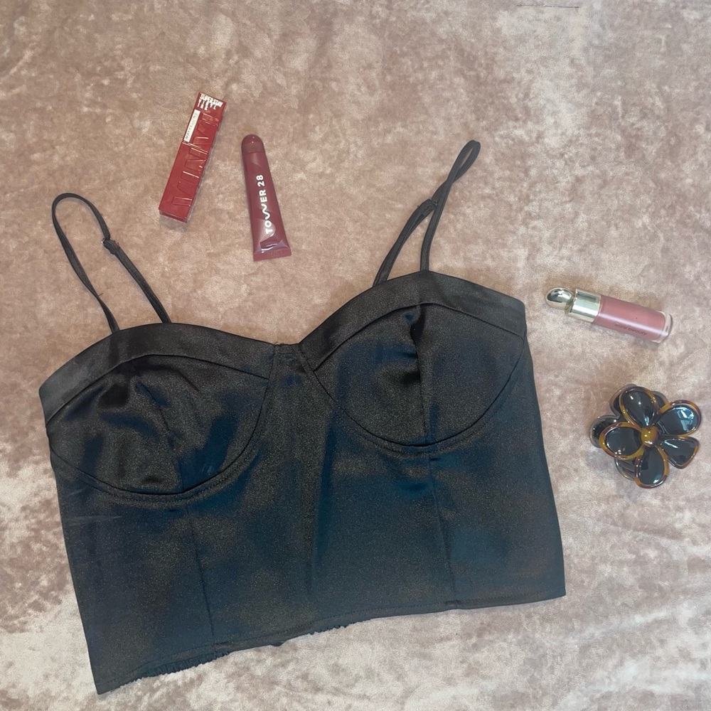 Forever 21 Black Satin Structured Blouse
